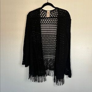 EUC Faded Glory Black Fringe Open-Knit Sweater sz 3X